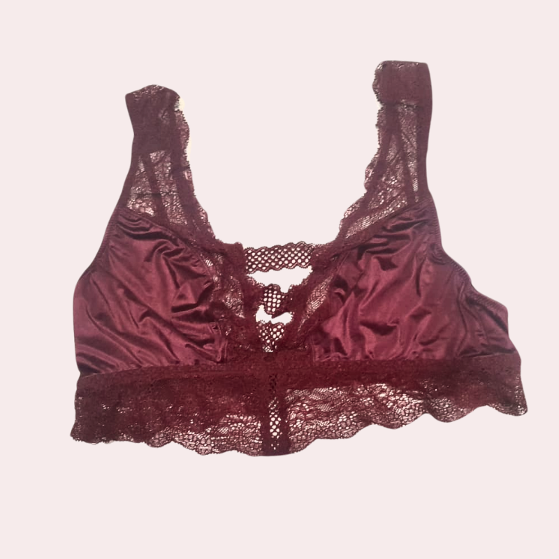 Maroon Sexy Silk and Lace Bralette for a Steamy Look FRENCH DAINA