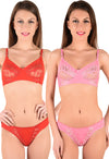 Warner&#39;s Crazy Transparent Red Pink Bra Panty Sets (Pk Of 2) FRENCH DAINA