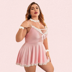 French Daina Stylish Pink Apron Maid Outfit with Luxury Panty Gift Snazzyway