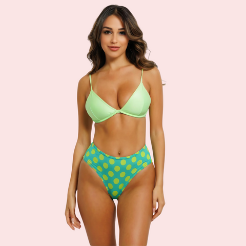 High-Waisted Polka Dot Bikini Bottom – Retro Green Vibes Snazzyway
