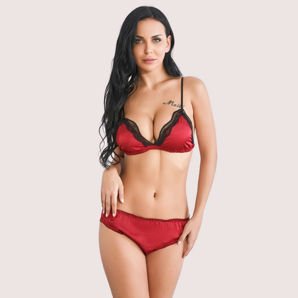 Snazzyway French Daina Premium Satin Bra and Panty Duo