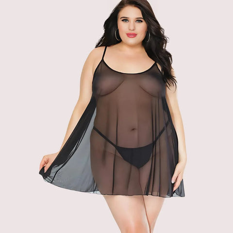Plus Size Sheer Black Chemise Snazzyway