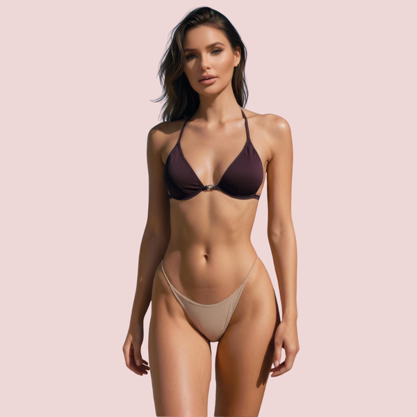 Classic Halter Triangle Bikini Topa in Deep Espresso Brown (Top Only) Snazzyway