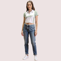Women's Mint Green "Campus" Polo Crop Top – Casual Sporty Tee Snazzyway