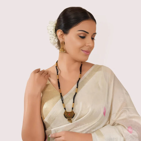 Heritage Layered Bead Mangalsutra with Antique Crescent Pendant Snazzyway