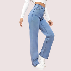 Women's Fashionable Washed High Waist Straight Jeans Snazzyway