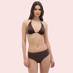 Espresso Dream Embellished Trim Triangle Bikini Topa (Top Only) Snazzyway