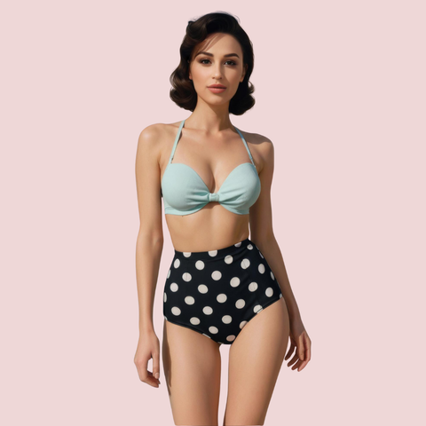 Retro Halter Neck & Bow-Front Sweetheart Bikini Topa in Mint (Top Only) Snazzyway