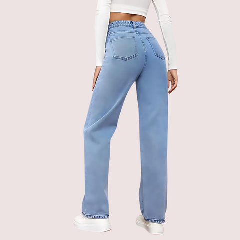 Women's Fashionable Washed High Waist Straight Jeans Snazzyway