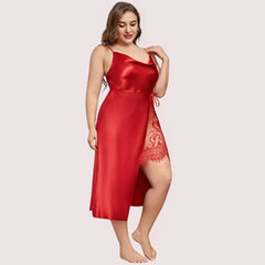 Plus Size Lace Trim Sleep Dress with Cowl Neck Snazzyway