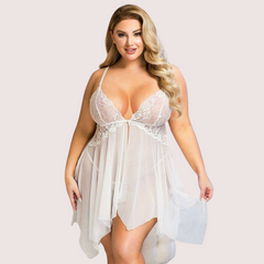 Douce Passion White Lace Trim Babydoll