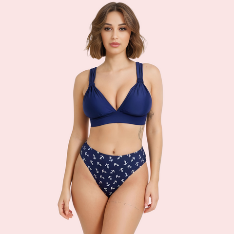 Nautical High-Waisted Anchor Print Bikini Bottom Snazzyway