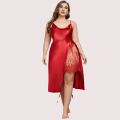 Plus Size Lace Trim Sleep Dress with Cowl Neck Snazzyway