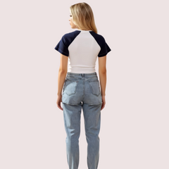 Women's Contrast Sleeve Graphic Crop Top – Urban Street Style Tee Snazzyway