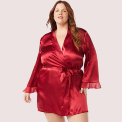 French Daina 5XL - 6XL 5XL-6XL Maroon Japanese Silk Satin Robe French Daina