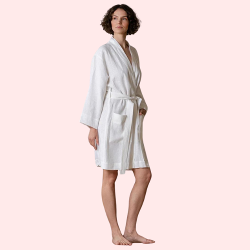 French Daina Linen Bath Robe Natural Genova French Daina