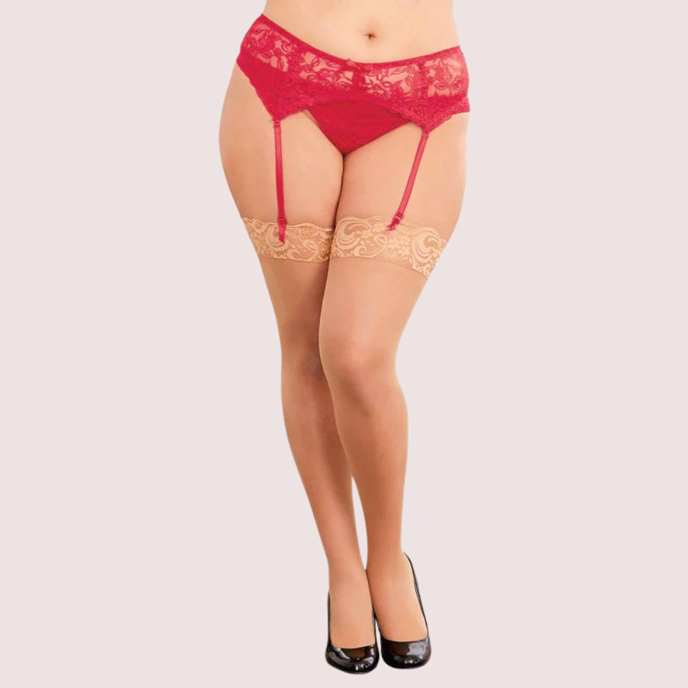 French Daina Plus Size Lace Suspender Garterbelt Red French Daina