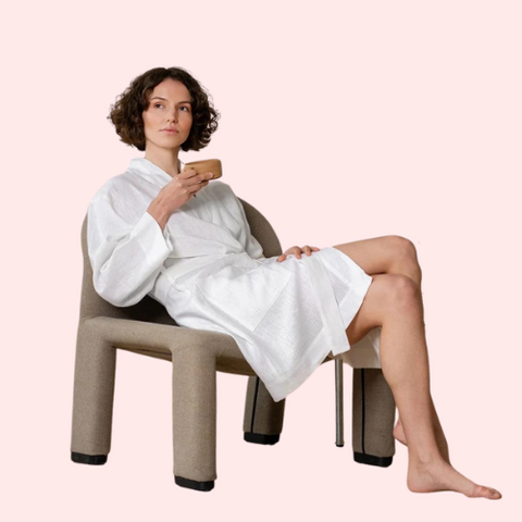 French Daina Linen Bath Robe Natural Genova French Daina