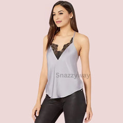 Women's floral Lace Satin V- Neck Cami Top Snazzyway