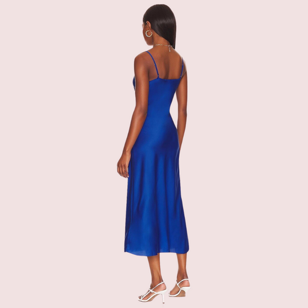 Glamorous Blue Satin Slip Midi Dress snazzyway