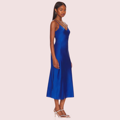 Glamorous Blue Satin Slip Midi Dress snazzyway