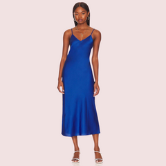 Glamorous Blue Satin Slip Midi Dress snazzyway