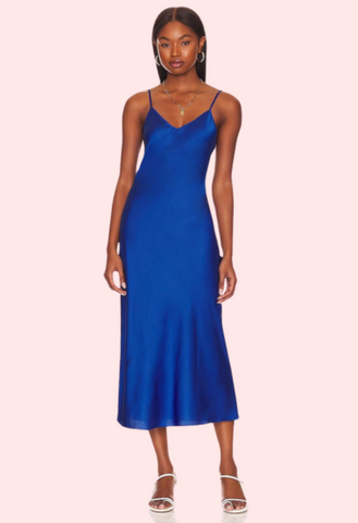 Glamorous Blue Satin Slip Midi Dress snazzyway