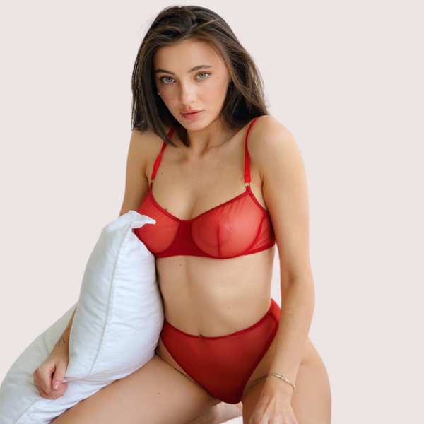 Snazzyway Sensual Red Bra & Thong Set - Fully See-Through Design