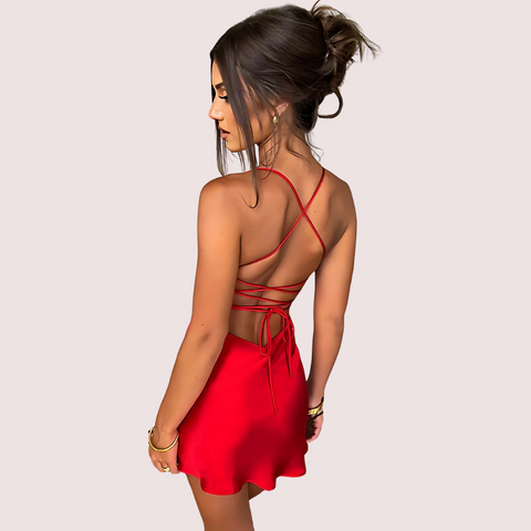 Summer Glow Satin Open-Back Dress Snazzyway
