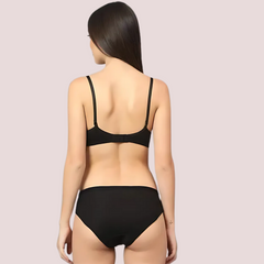 Cherry Hug – Black Cotton Bra & Panty Set Snazzyway
