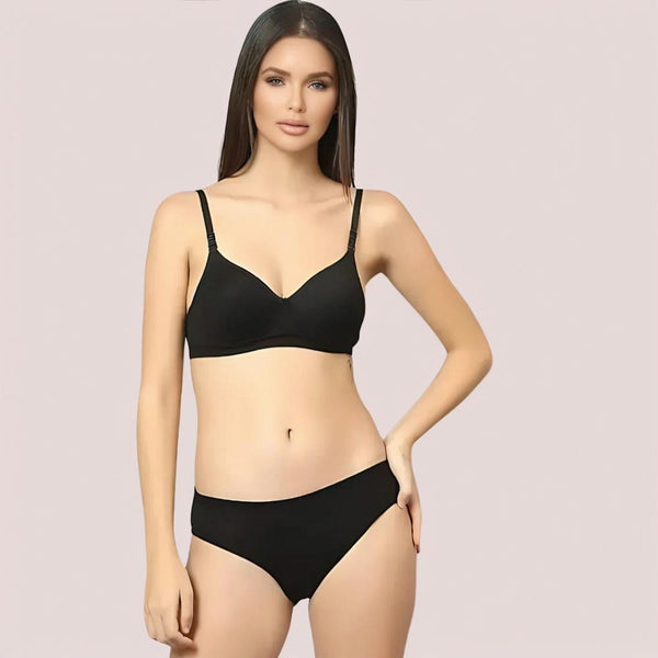 Cherry Hug – Black Cotton Bra & Panty Set Snazzyway