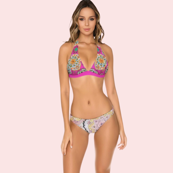 Pink Geometric Mandala Halter Bikini Topa (Top Only) Snazzyway
