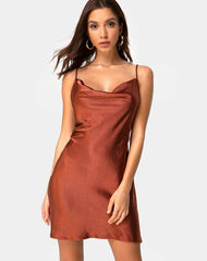 Elegant  Dark Rust Satin Slip Dress snazzyway