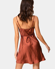 Elegant  Dark Rust Satin Slip Dress snazzyway