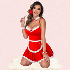 French Daina Red Lace Maid Costume with Luxury Panty Gift Snazzyway