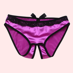 French Daina Silk Satin & Lace Crotchless String in Elegant Gift Box Snazzyway