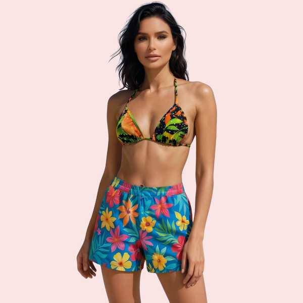 Rainforest Floral Print Triangle Bikini Topa (Top Only) Snazzyway