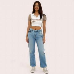 Women's "Campus" Polo Crop Top – Casual Varsity Style Tee Snazzyway