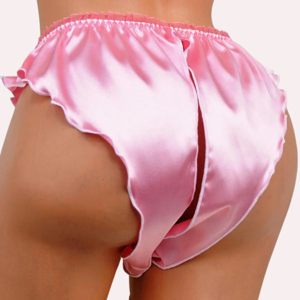 Snazzyway Vera Celeste Silk Satin Crotchless French Knicker