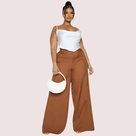 Plus  Size White Satin Cropped Cowl Neck Cami Top Snazzyway