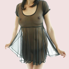 Plus Size Sexy Black Sheer Mesh Skater Dress snazzyway