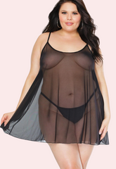 Plus Size Sheer Black Chemise for Her snazzyway