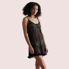 Plus Size Transparent Black Chemise for Women snazzyway