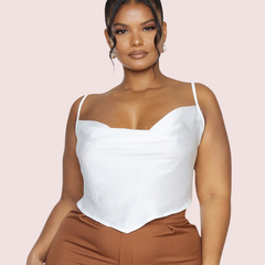 Plus  Size White Satin Cropped Cowl Neck Cami Top snazzyway