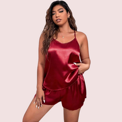 Plus Size Women's Silk Cami and Shorts Set snazzyway