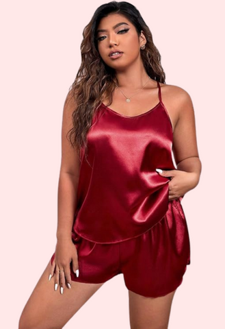 Plus Size Women's Silk Cami and Shorts Set snazzyway