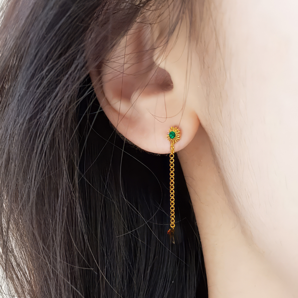 Emerald Gleam Minimal Drop Chain Earrings Snazzyway