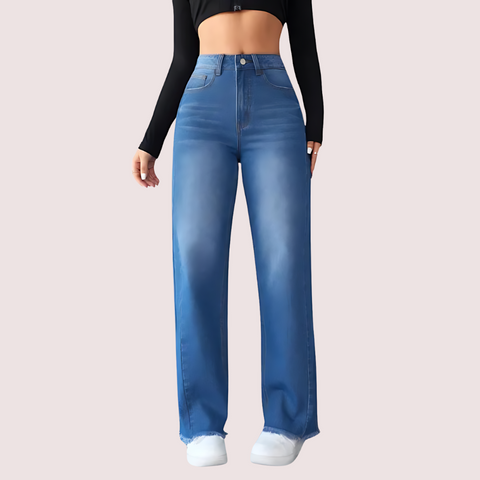 Wide-Leg Casual High-Waist Non-Elastic Jeans for Women Snazzyway