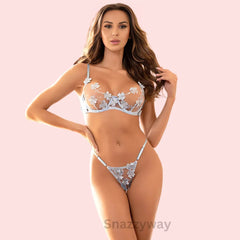 Women floral Lace Bralette Lingerie Thong Suit Snazzyway