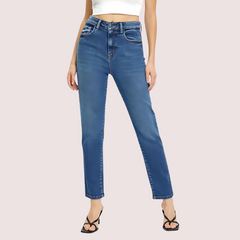Women's High Rise Classic Slim Straight Denim Jeans Snazzyway